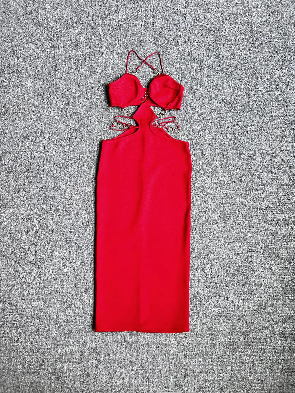 Red Black Color Women Sleeveless Sexy Strap V-Neck Keyholes Bodycon Long Bandage Dress Fashion Celebrate Nightclub Party Dress