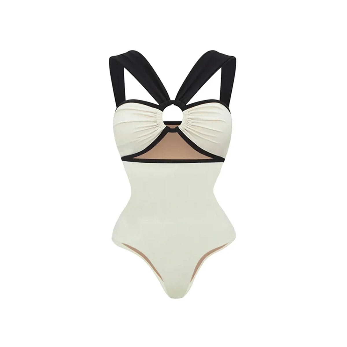 Colorblocked One-Piece Swimsuit and Beach Kaftan Dress Women's Elegant Fashion Bikini 2023 Holiday Luxury Bathing Suit Beachwear