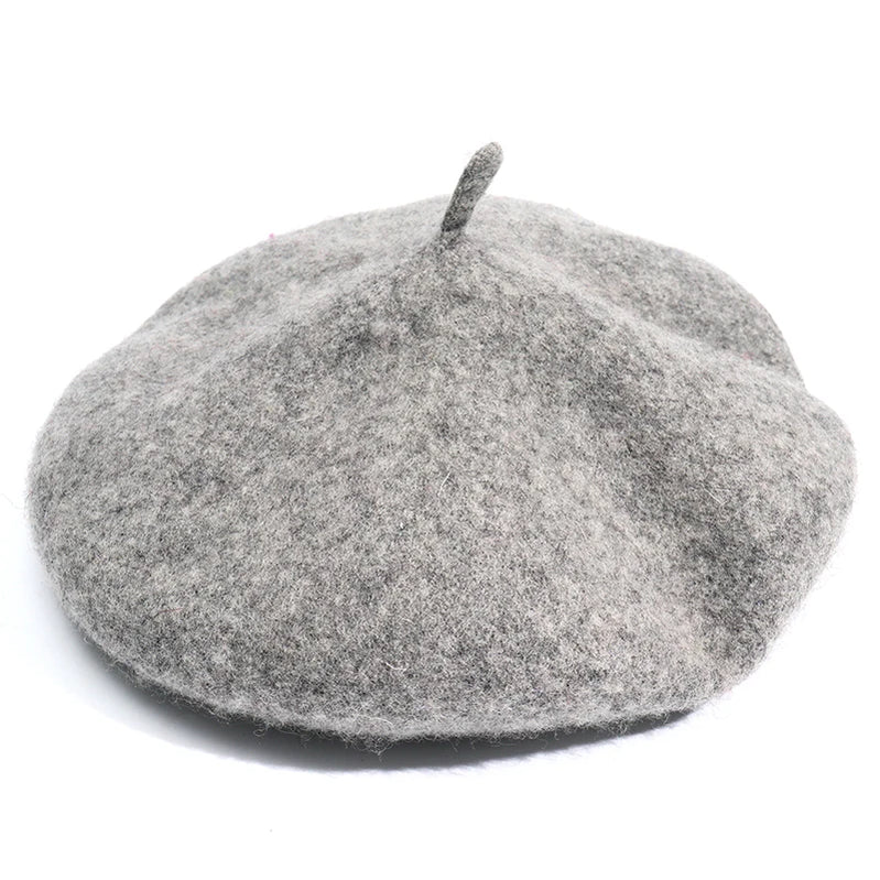 Wool Thick Berets Artist French Beret Women Painter Hat Girls Female Warm Walking Cap Light hemp grey 55-57cm