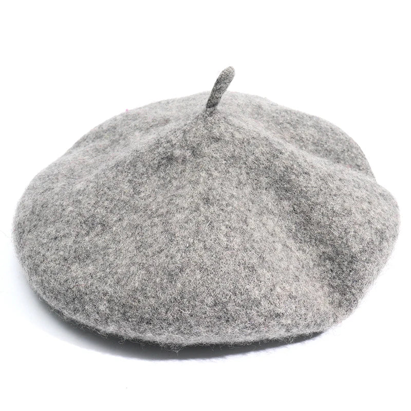 Wool Thick Berets Artist French Beret Women Painter Hat Girls Female Warm Walking Cap Light hemp grey 55-57cm