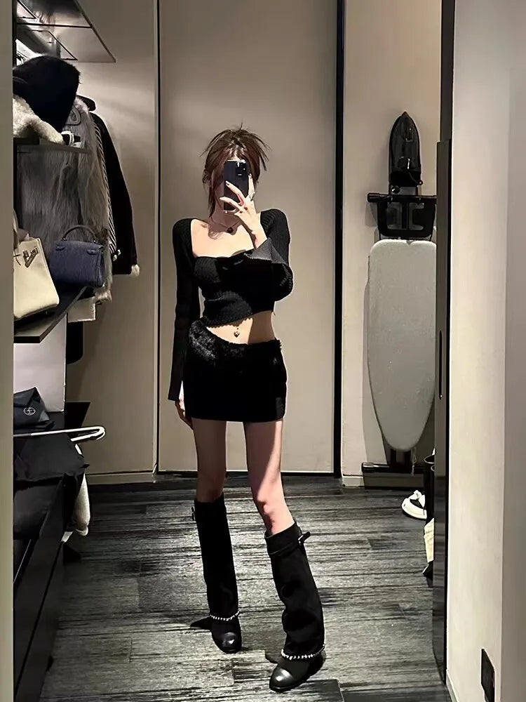 European and American Fashion New Autumn Winter Knee Length Boots Thick High Heels Leather Stitching Round Toe Women's Shoes