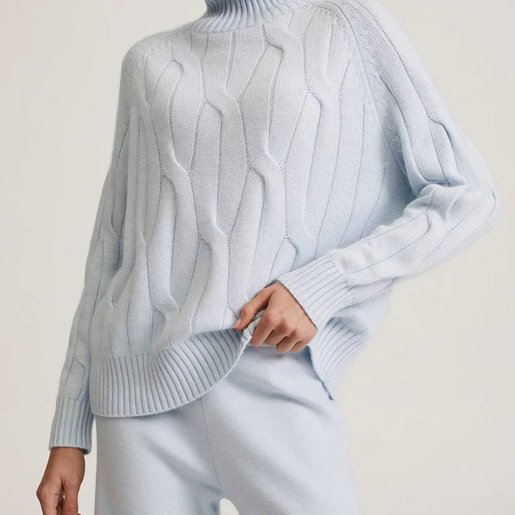 Knitted Pullover Sweater Turtleneck Women Elegant Oversized Thick Jumpers Autumn Warm High Neck Women Sweater Oversize Pullover Light blue Top One Size