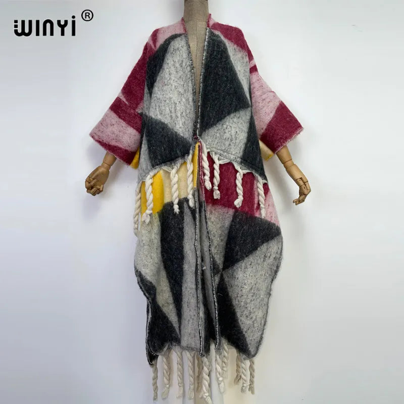 Winter Women tassel Cardigan coat Loose Christmas dress robe longue Thick Warm free size Middle East Female Kaftan 14 One Size