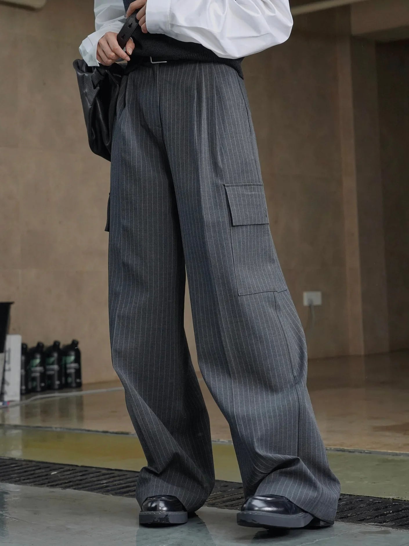 Spring and autumn women's casual striped high waisted loose pants