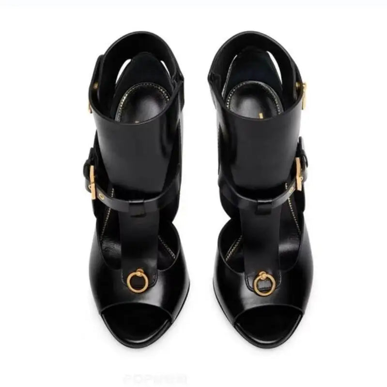Sexy High Heel Hollow Short Boots Summer Roman Sandals Brand New Pumps Women's Shoes Black Big Size