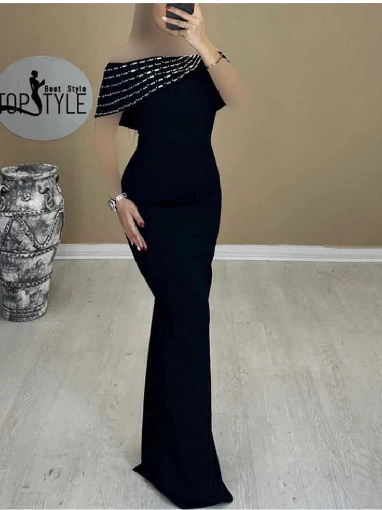 Vestido longo bandagem preto feminino, sexy, decote em V, brilhante, cristal, colado, elegante, festa à noite, coquetel, tapete vermelho