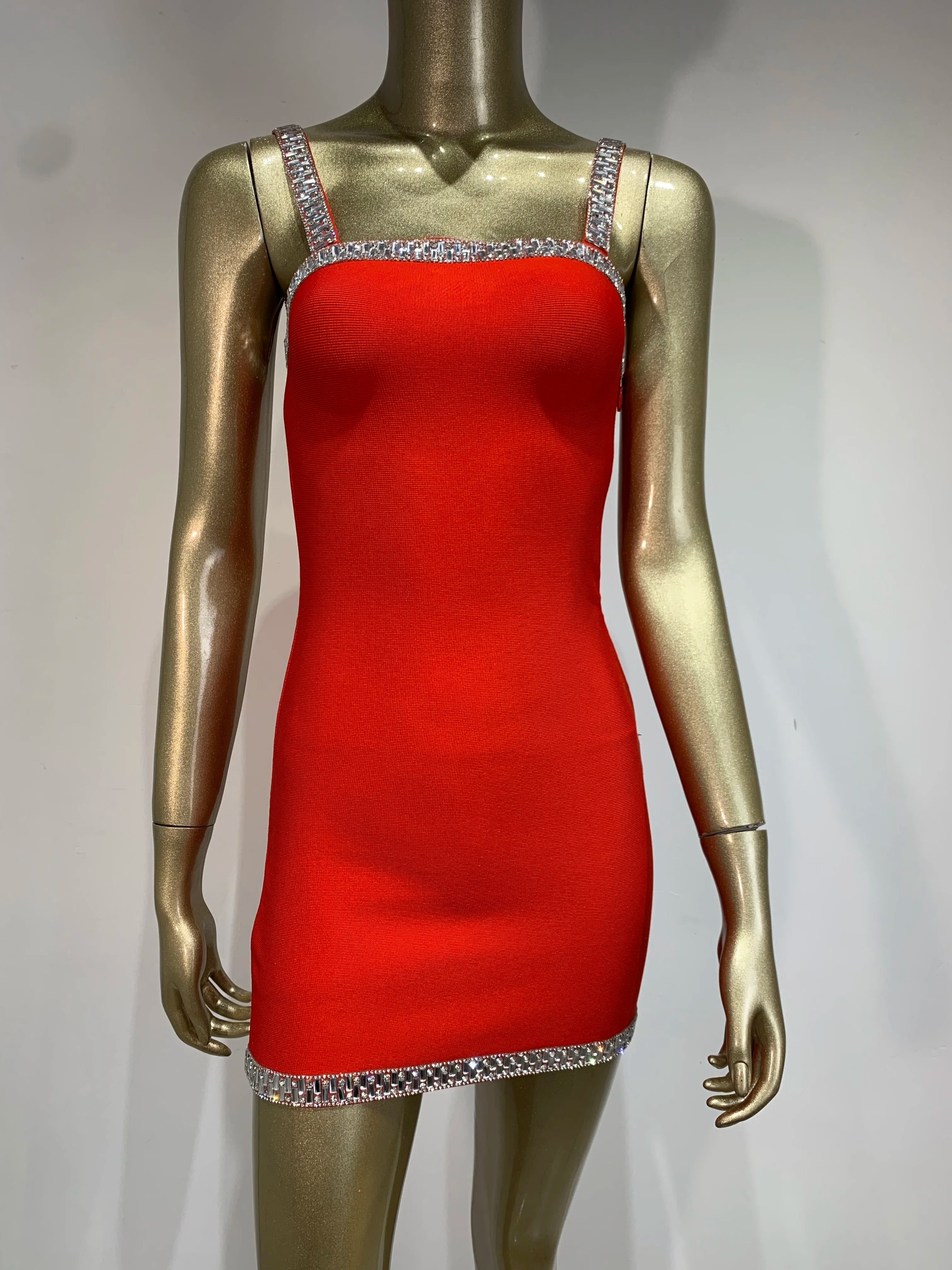 est Bandage Dress Women Celebrity Sexy Sleeveless Backless Red Diamonds Mini Bodycon Elegant Evening Club Party Dress