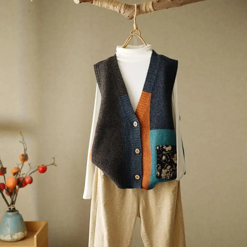 Retro Knitted Vest Cardigan Autumn/Winter Loose Design Sense Small Sweater Tank Top Women Outwear Sweater Vest Female