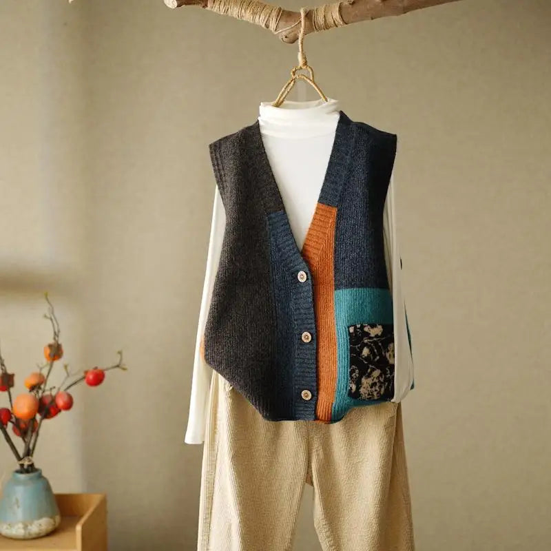 Retro Knitted Vest Cardigan Autumn/Winter Loose Design Sense Small Sweater Tank Top Women Outwear Sweater Vest Female