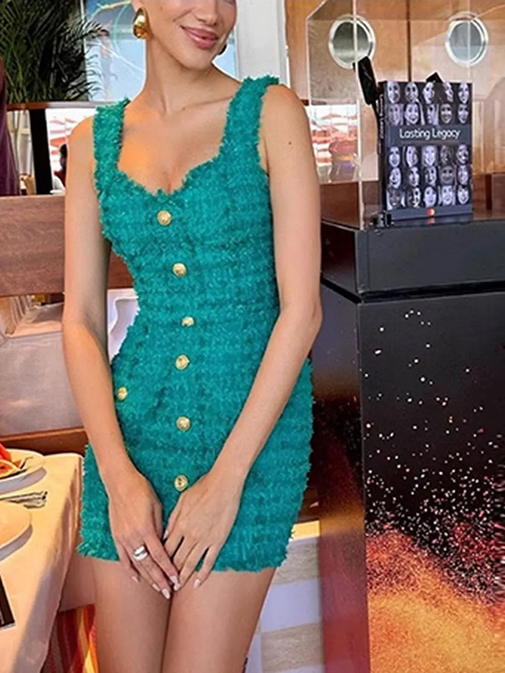 2024 Elegant Women's Button Design Dress Camisole Sleeveless Slimming Mini Dress Celebrity Cocktail Evening Party Vestidos