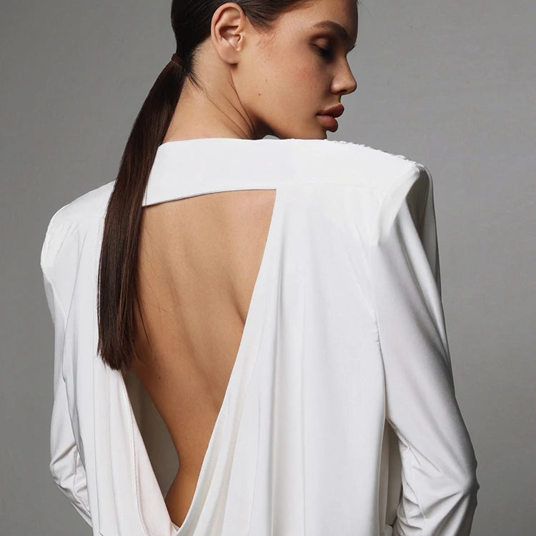 Backless Long Sleeve Sexy Bodysuits For Women Tops Fashion Solid O Neck Ruched Bodysuit Female Spring Elegant Bodysuit