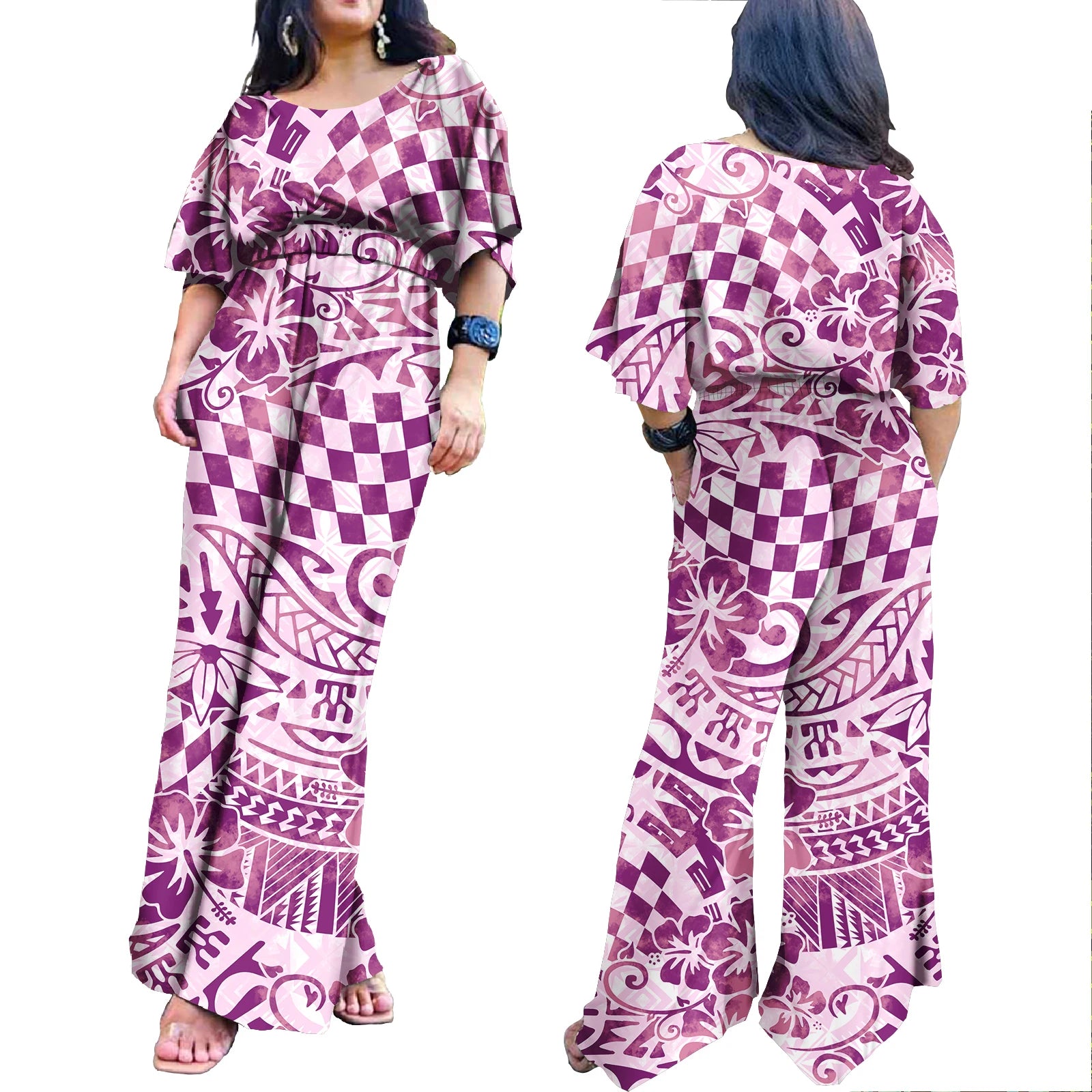 Plus Size Rompers for Women Hawaiian Zipper One Piece Jumpsuit Breathable Romper Polynesian Women Jumpsuit Playsuits