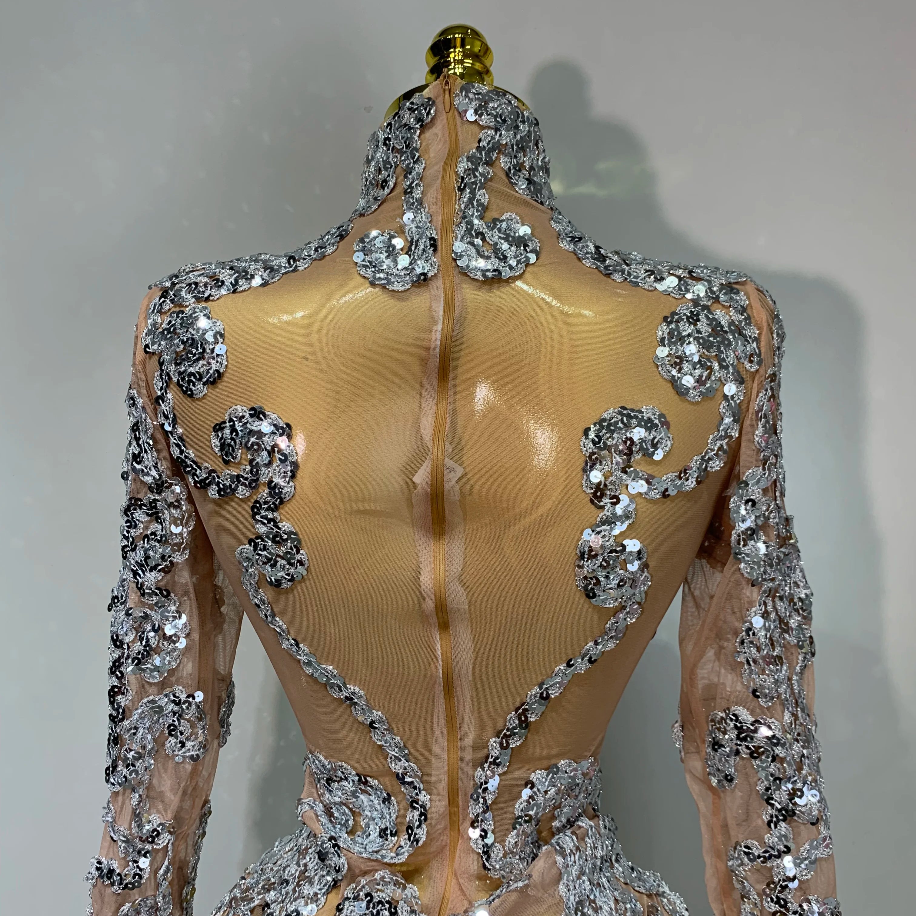 Sparkly Silver Gold Sequins Short Dress Sexy High Slit Women Nightclub Evening Party Dress Birthday Singer Stage Show Outfit