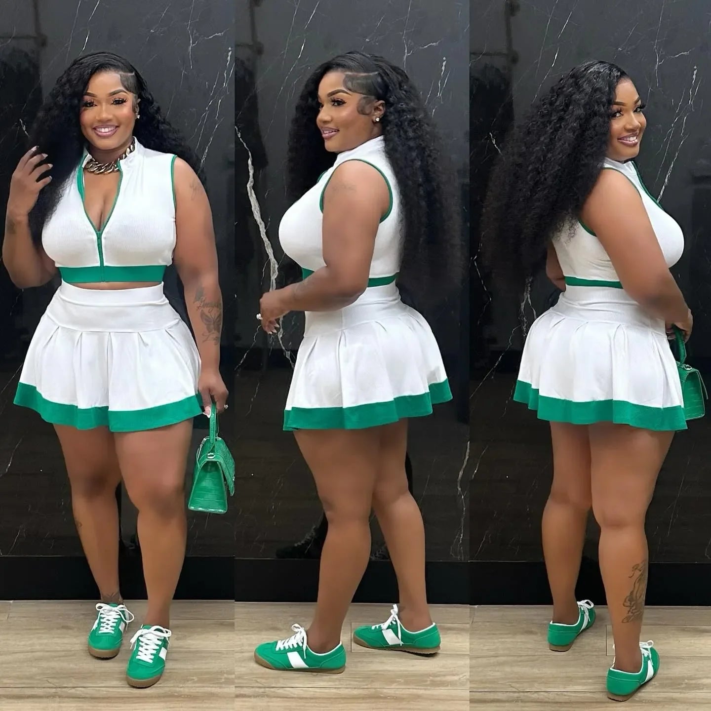 CM.YAYA Women's Set Sleeveless V-neck Vest + Pleated Skirts 2025 Summer Cute Street Beach Two 2 Piece Sets Outfits Tracksuit