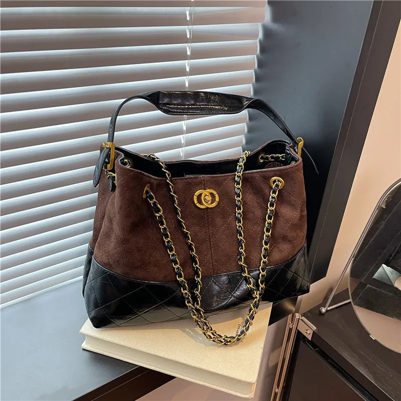 2025 New Matte Quilted Tote Bag for Women, Vintage Color Block Large Capacity Shoulder Purse, Multi-way Crossbody Bag for Work