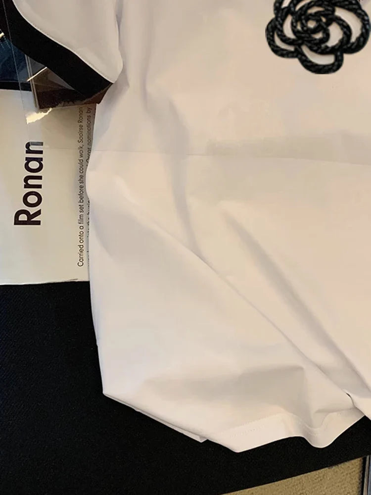 Summer Short Sleeved Stereo Flower T-Shirts Woman Clothes Ropa De Mujer New O Neck Y2k Fashion Top Female White T Shirt