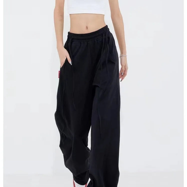 Women's Y2K Wide Leg Elastic Waist Drawstring Baggy Pants Casual Daily Joggers Trousers Vintage Street Mopping Sweatpant