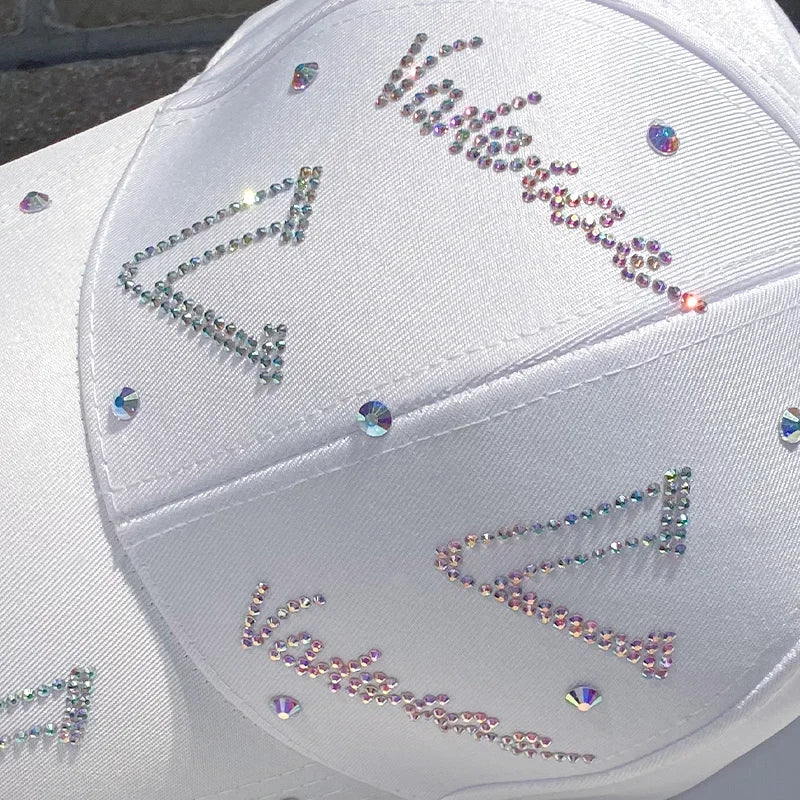 Women with Diamond Hat Spring and Autumn Sun Protection Cap Small Letter Rhinestones Summer Fashion Baseball Cap
