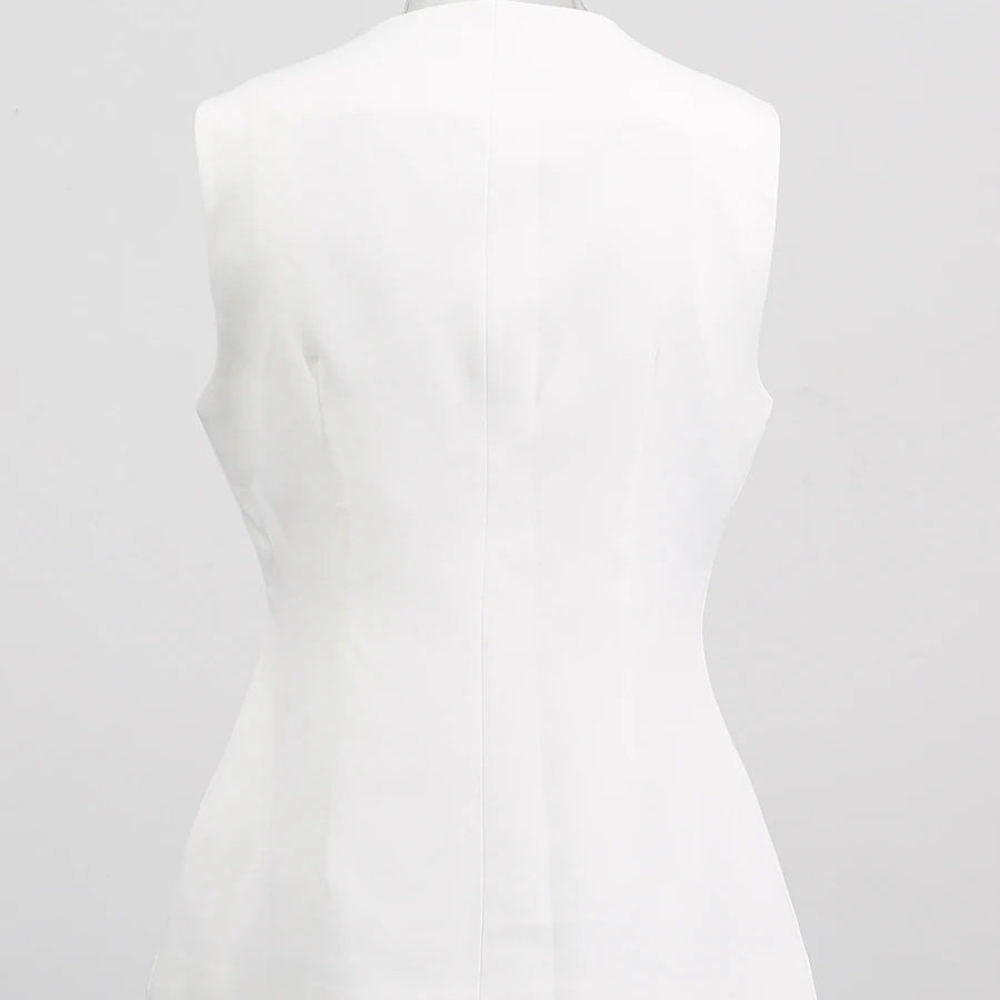 TWOTWINSTYLE Solid Slimming Split Vests for Women Round Neck Sleeveless Patchwork Irregular Button Fashion Vest Female Clothing