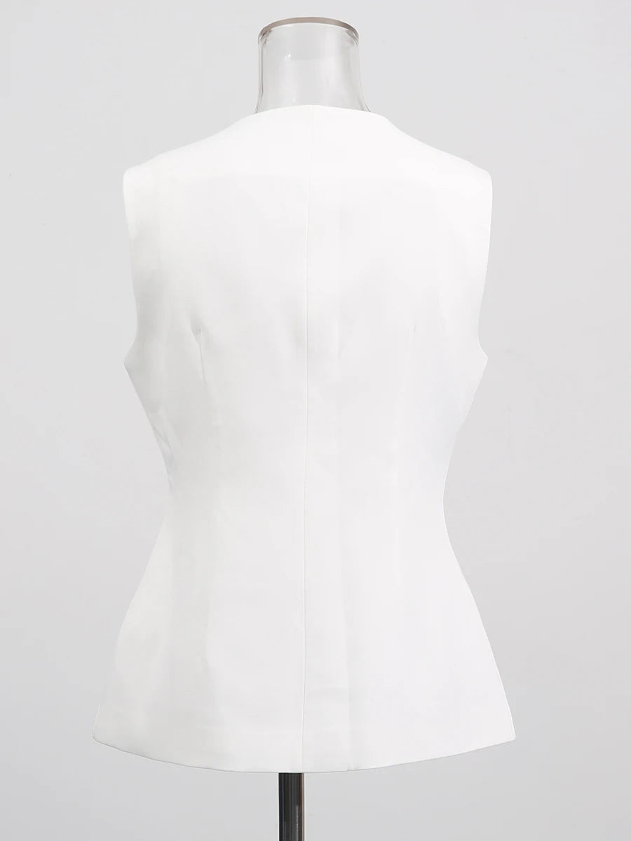 TWOTWINSTYLE Solid Slimming Split Vests for Women Round Neck Sleeveless Patchwork Irregular Button Fashion Vest Female Clothing