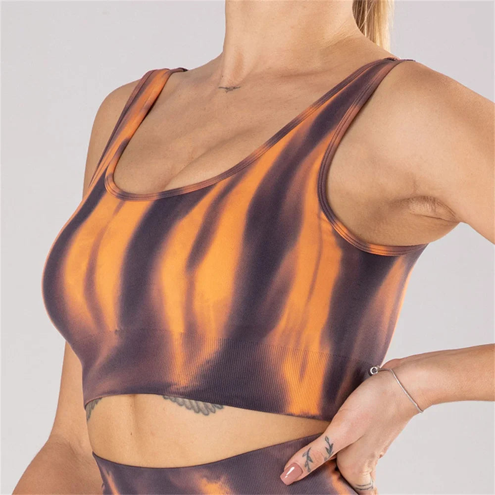 Fashion Aurora Print Seamless Gym Scrunch Shorts Set Push Up Women Sportswear Yoga Wear Training Suit for Fitness Sport Outfit Bra 3