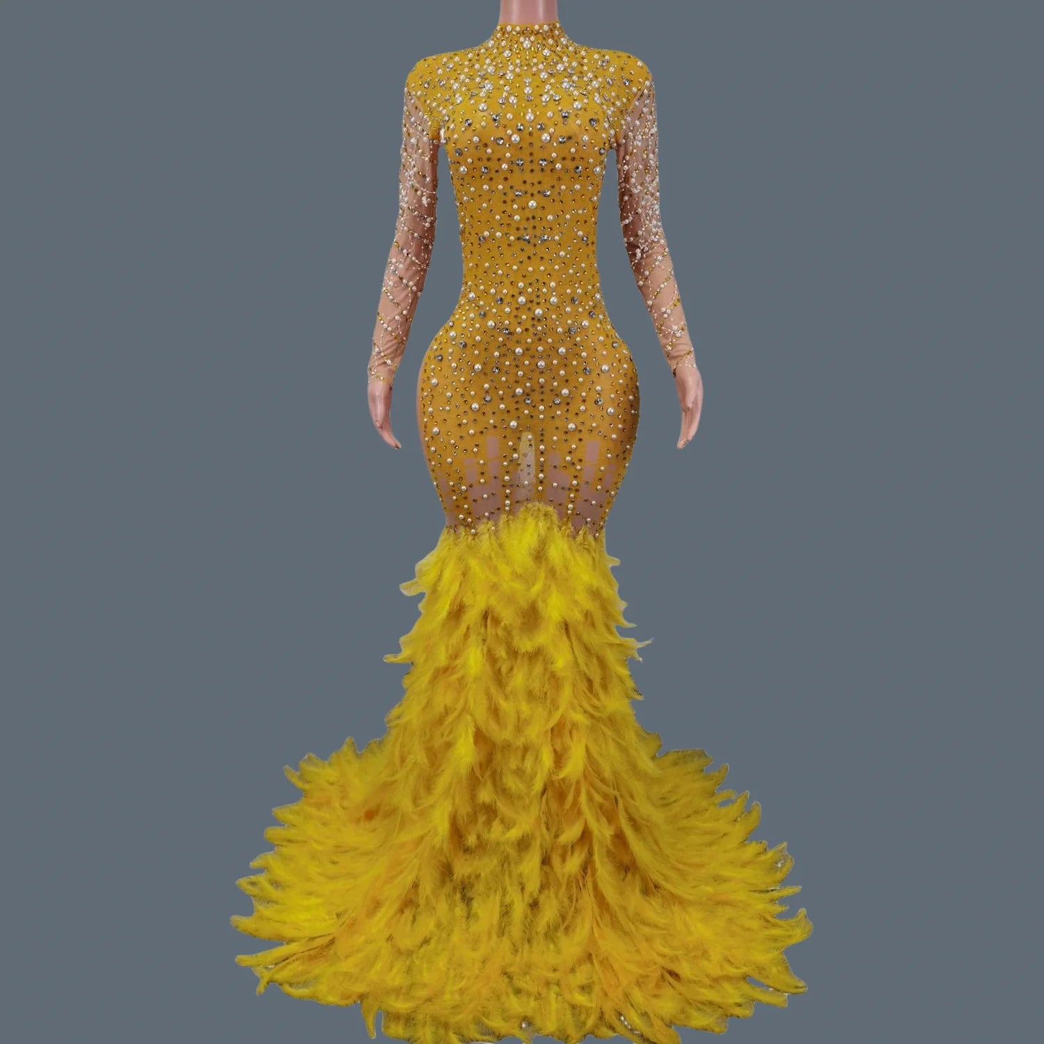 Shine Rhinestone Pearls Full Evening Dress for Women Party Drag Queen Club Birthday Special Sexy Dress Cocktail Prom Liantiyumao