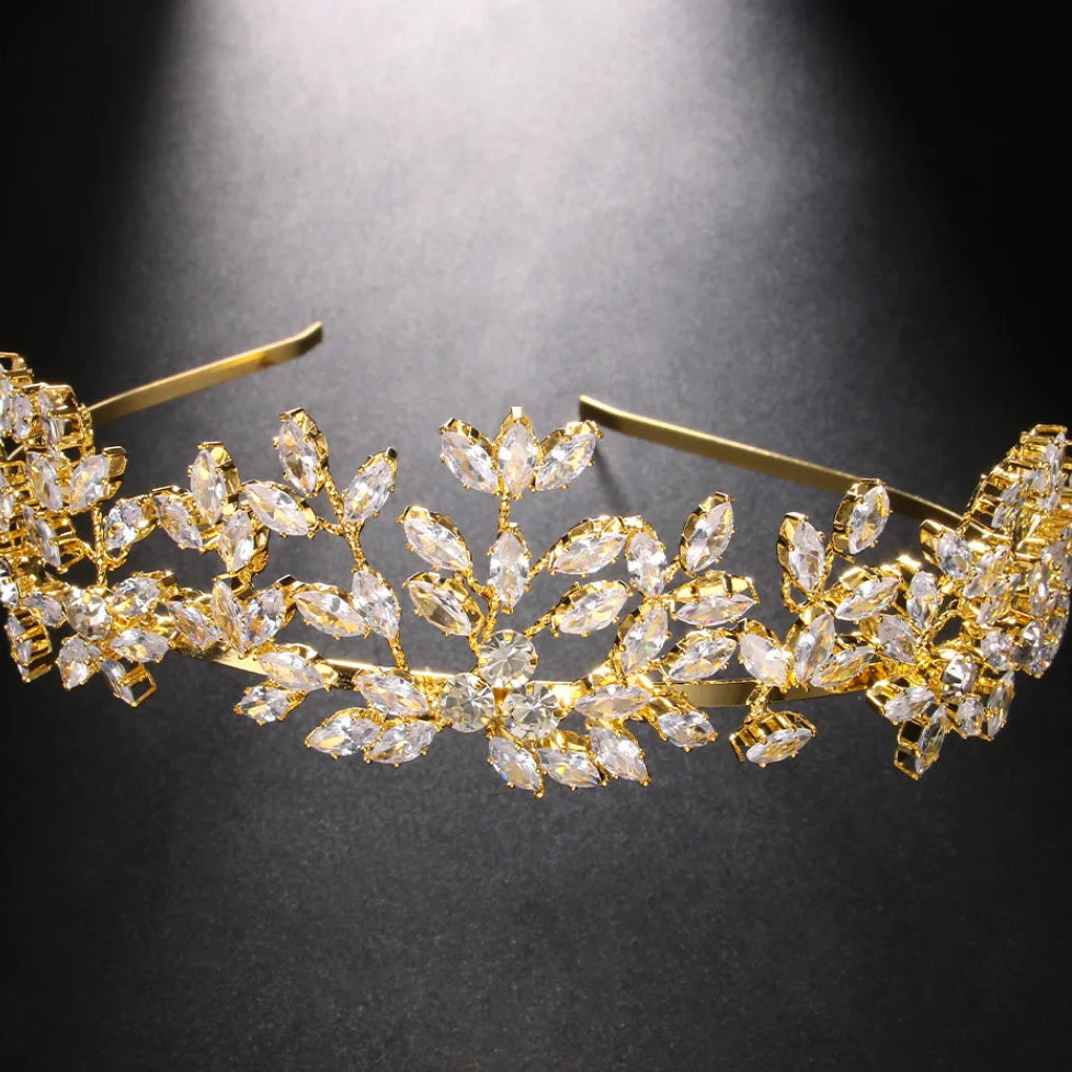 Wedding Tiaras and Crowns Zirconia Headbands For Women Head Jewelry Bridal Hair Accessories Brides Hairband Headdress For Hair Gold-color