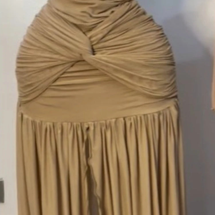 CM.YAYA Women Stacked Ruched Draped High Split Pleated Maxi Long Bodycon Dress 2025 Holiday Birthday Club Party Evening Dresses