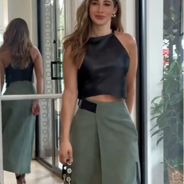 Fashion Pu Leather Vest Skirt Sets Women Sleeveless Cropped Tops With Split Slim Skirts Suits New Chic Ladies Streetwear