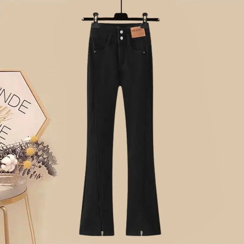 Autumn Winter Lucky Red Sweater Flare Pants 1 or Two Piece Set Korean 2023 New Lady Loose Knit Pullovers Black Trousers Outfits Only Pants