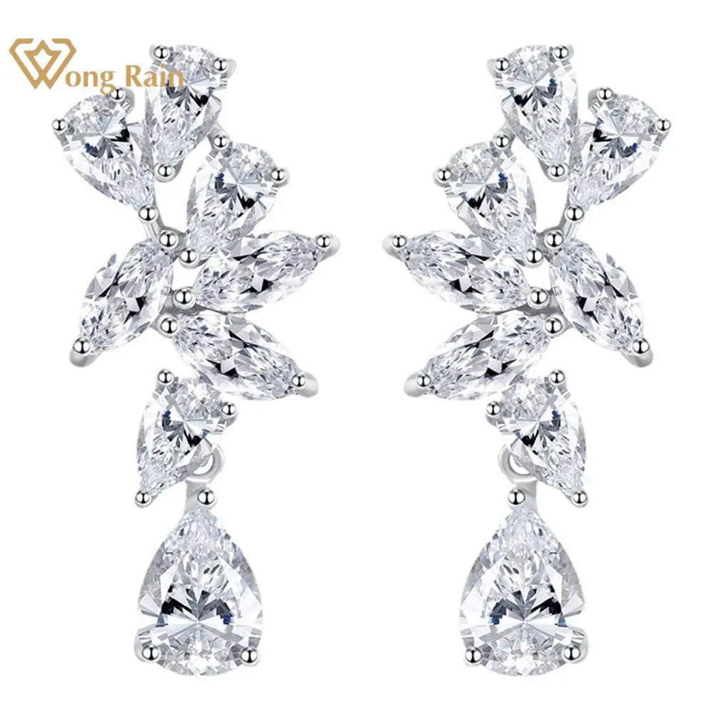 Wong Rain 925 Sterling Silver Pear Lab White Sapphire Gemstone Dangle Earrings Fine Jewelry For Women Wedding Gift Wholesale