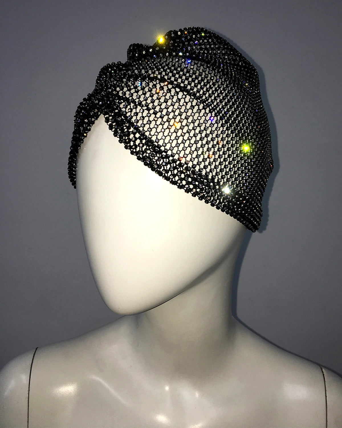 Fishnet Diamond Luxury Cap for Women, Shiny Women's Hat, Rhinestone Kerchief, Hip Hop Headwear, Nightclub Party, Fashion Beanies black AB One Size