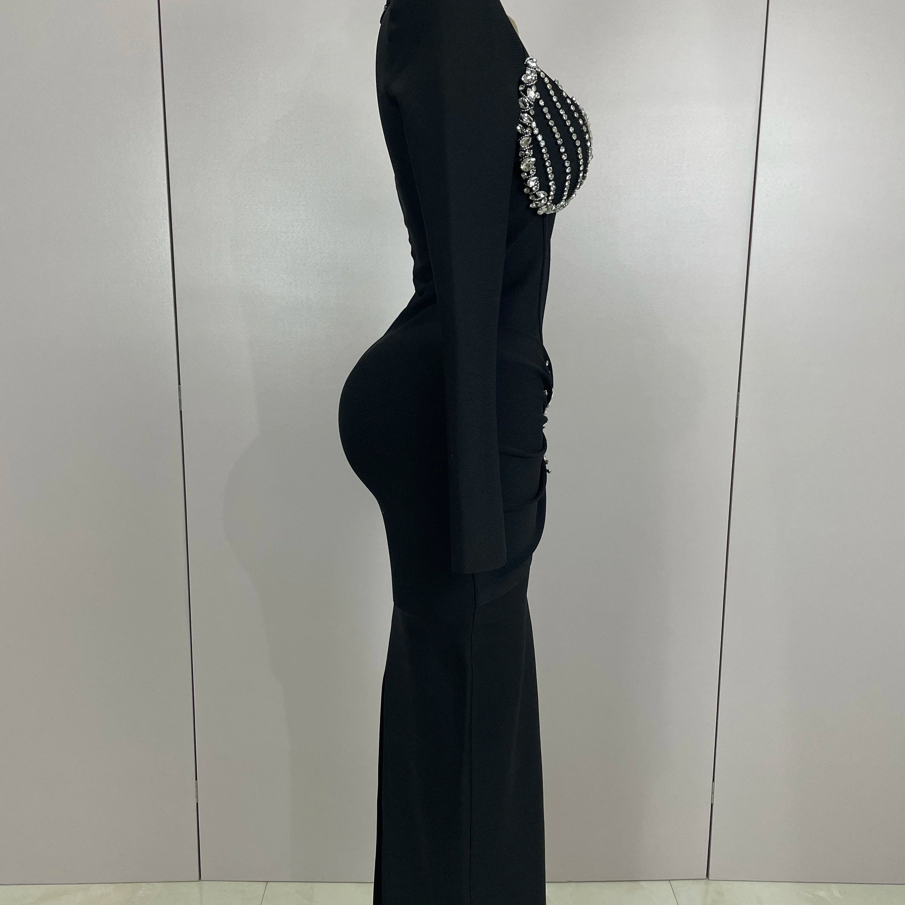 Sexy Luxury Sparkly Beading Bandage Long Sleeve Bodycon Dress   2025 New Women Celebrity Party Elegant Evening Club Pary Dresses