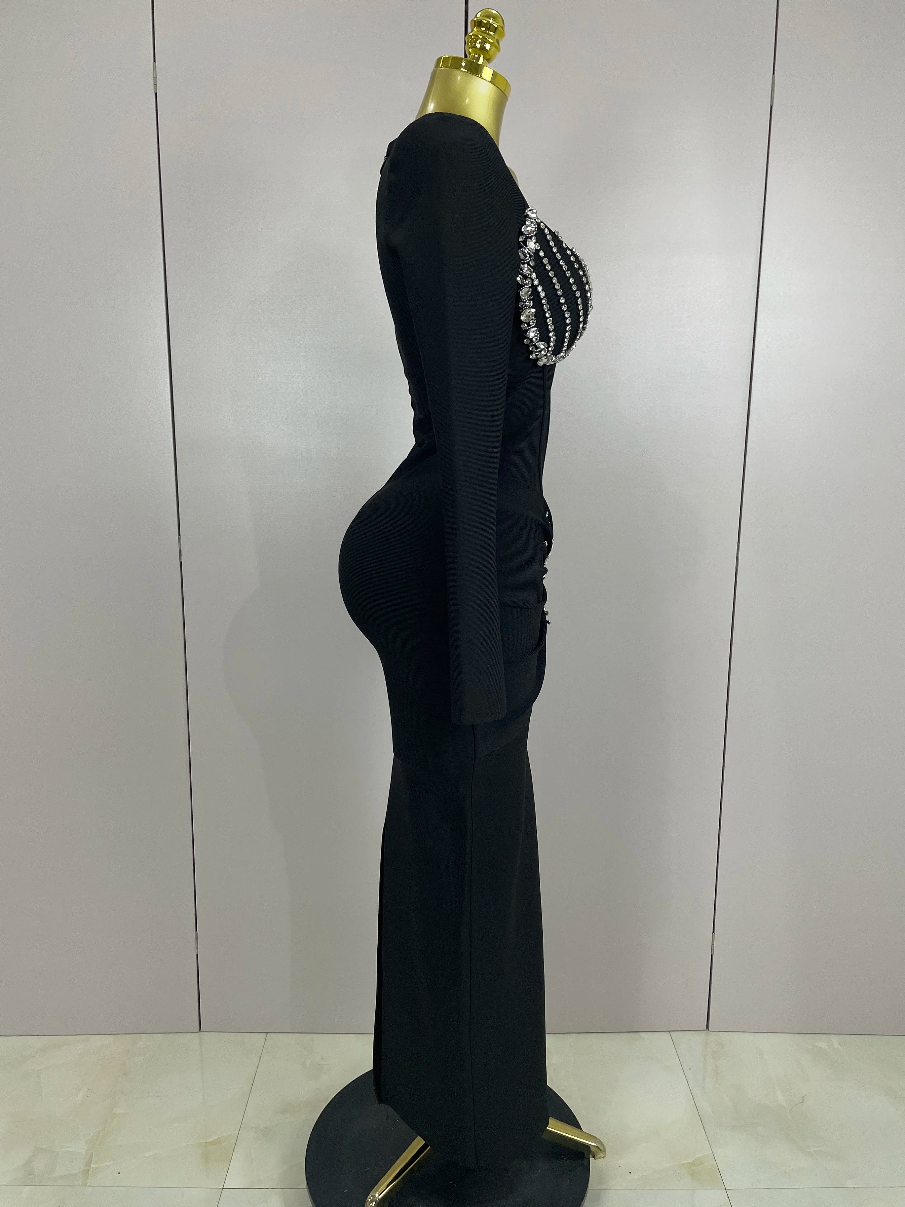 Sexy Luxury Sparkly Beading Bandage Long Sleeve Bodycon Dress   2025 New Women Celebrity Party Elegant Evening Club Pary Dresses