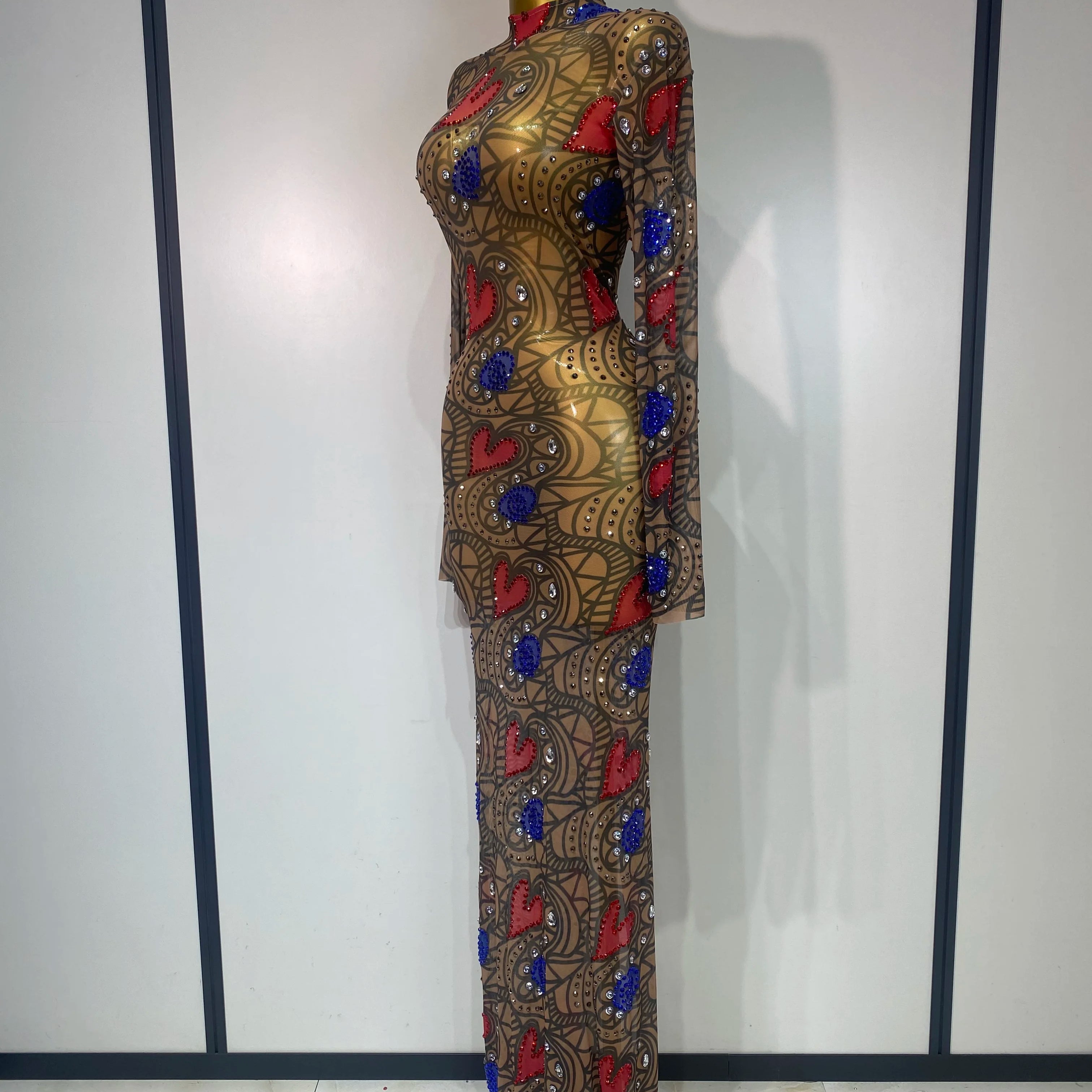 Sparkly Diamond Sexy Mesh Wrap Hip Long Dress Host Annual Meeting Party Nightclub  Performance Costume Luxury Birthday Dress