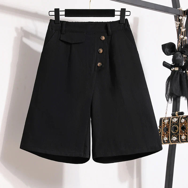 New Ladies Summer Plus Size Fashion Pants For Women Large Loose Asymmetry Shorts 3XL 4XL 5XL 6XL 7XL Clothing Black