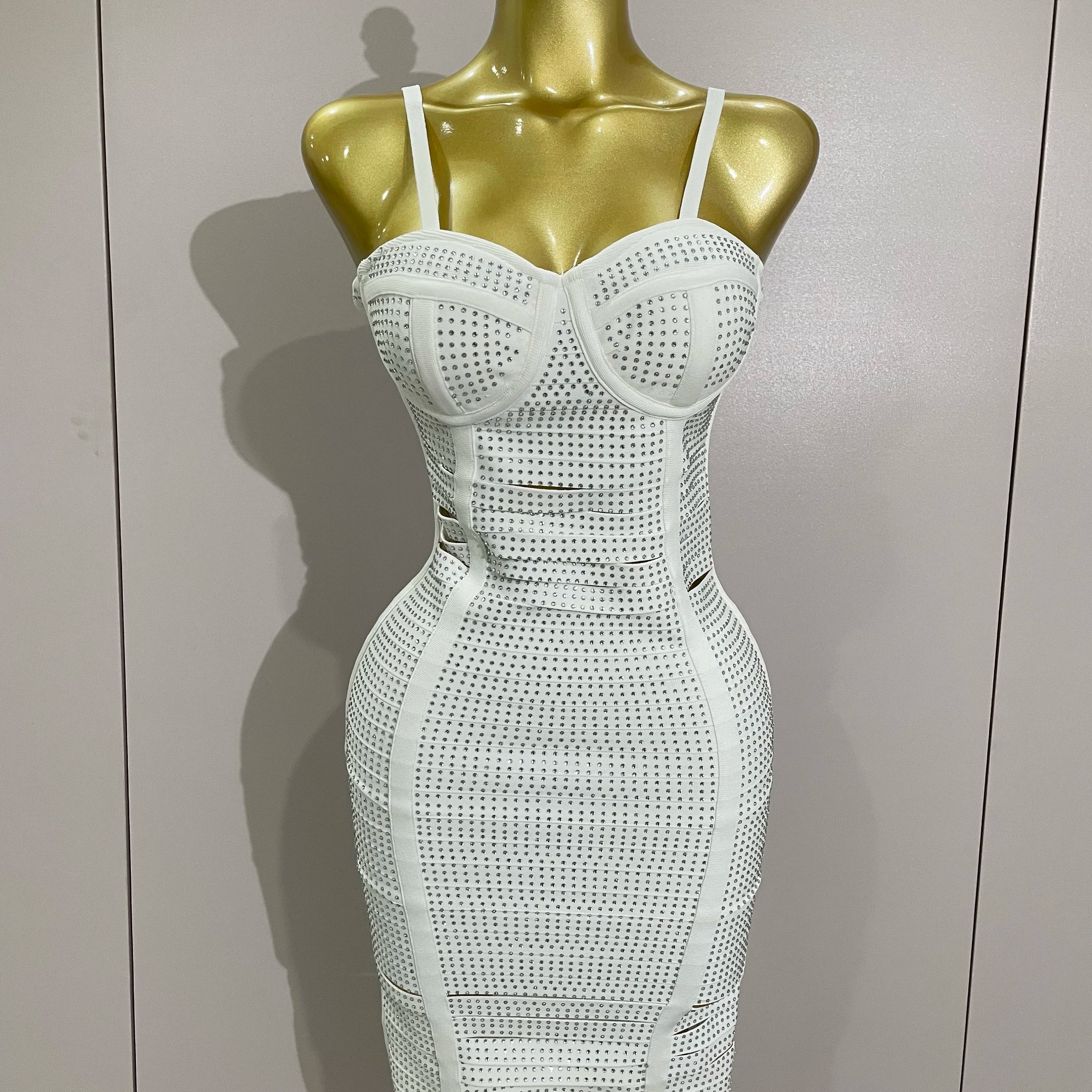 Shiny Diamond White Sleeveless V-neck Slim Short Dress 2025 Women Elegant Evening Club Prom Birthday Cocktail Dresses Vestido