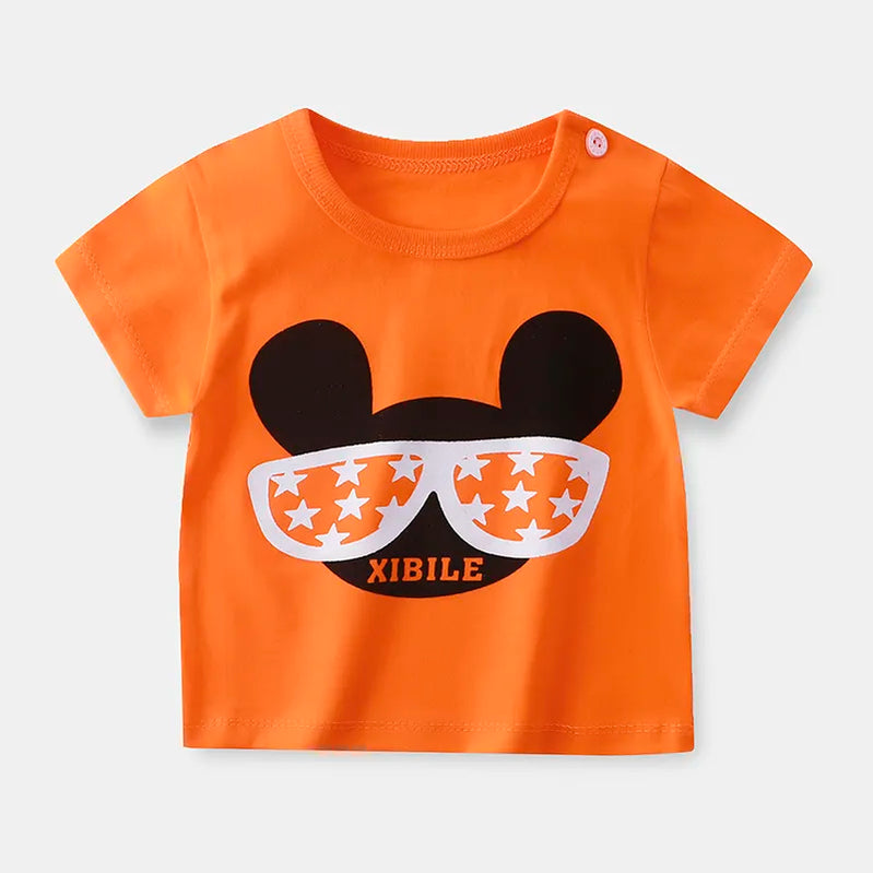 Children's Clothing T-Shirt Kids Clothes Boys Girls Summer Cartoon Tops Short Sleeve Clothes 100% Cotton Baby Clothing Glasses bear