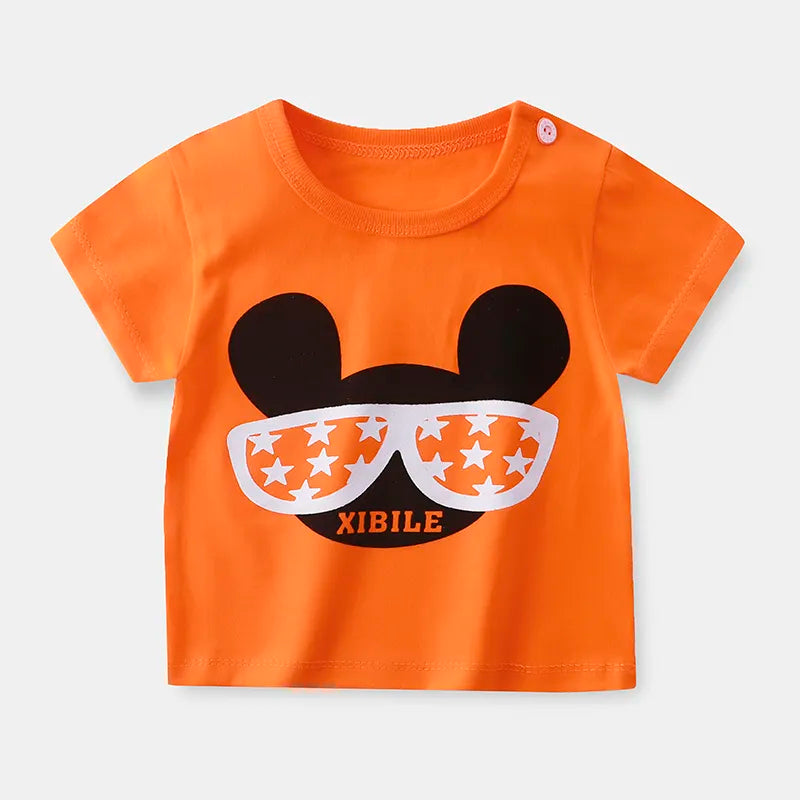 Children's Clothing T-Shirt Kids Clothes Boys Girls Summer Cartoon Tops Short Sleeve Clothes 100% Cotton Baby Clothing Glasses bear