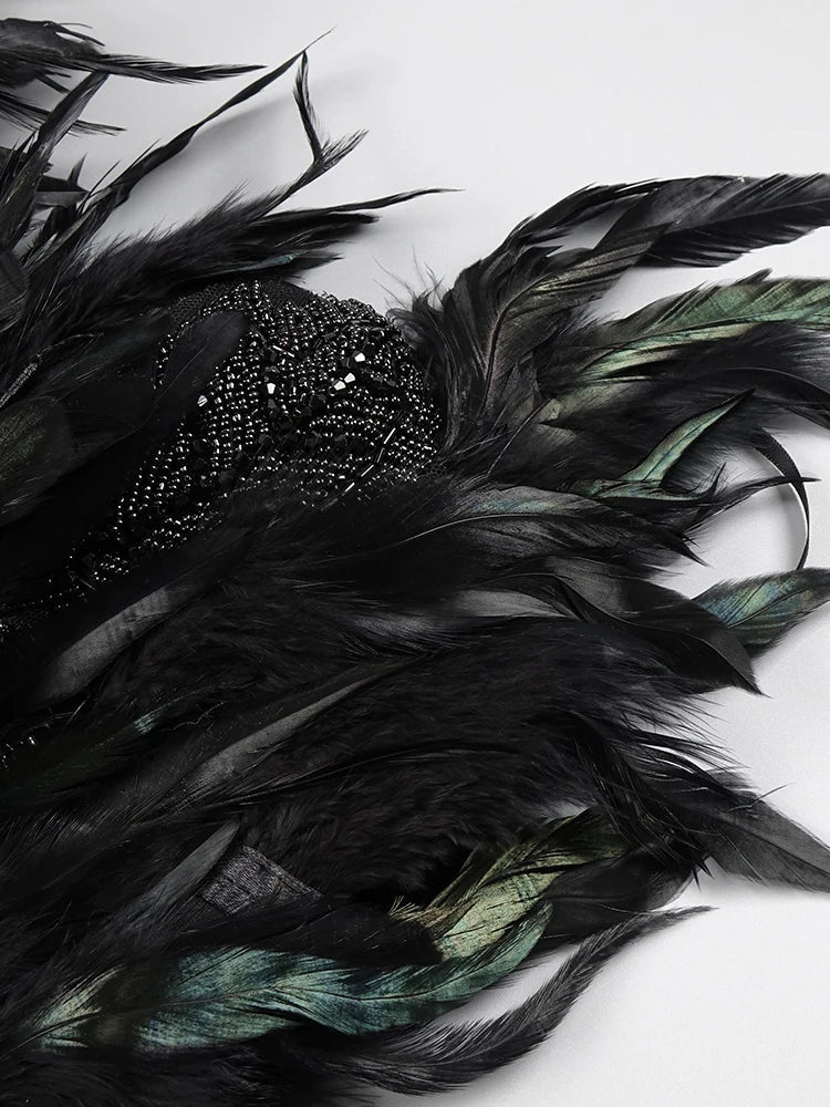 VC Women'S Luxury Party Dress Black Feather Design Strapless Prom Short Formal Occasions Dance Dress Summer New