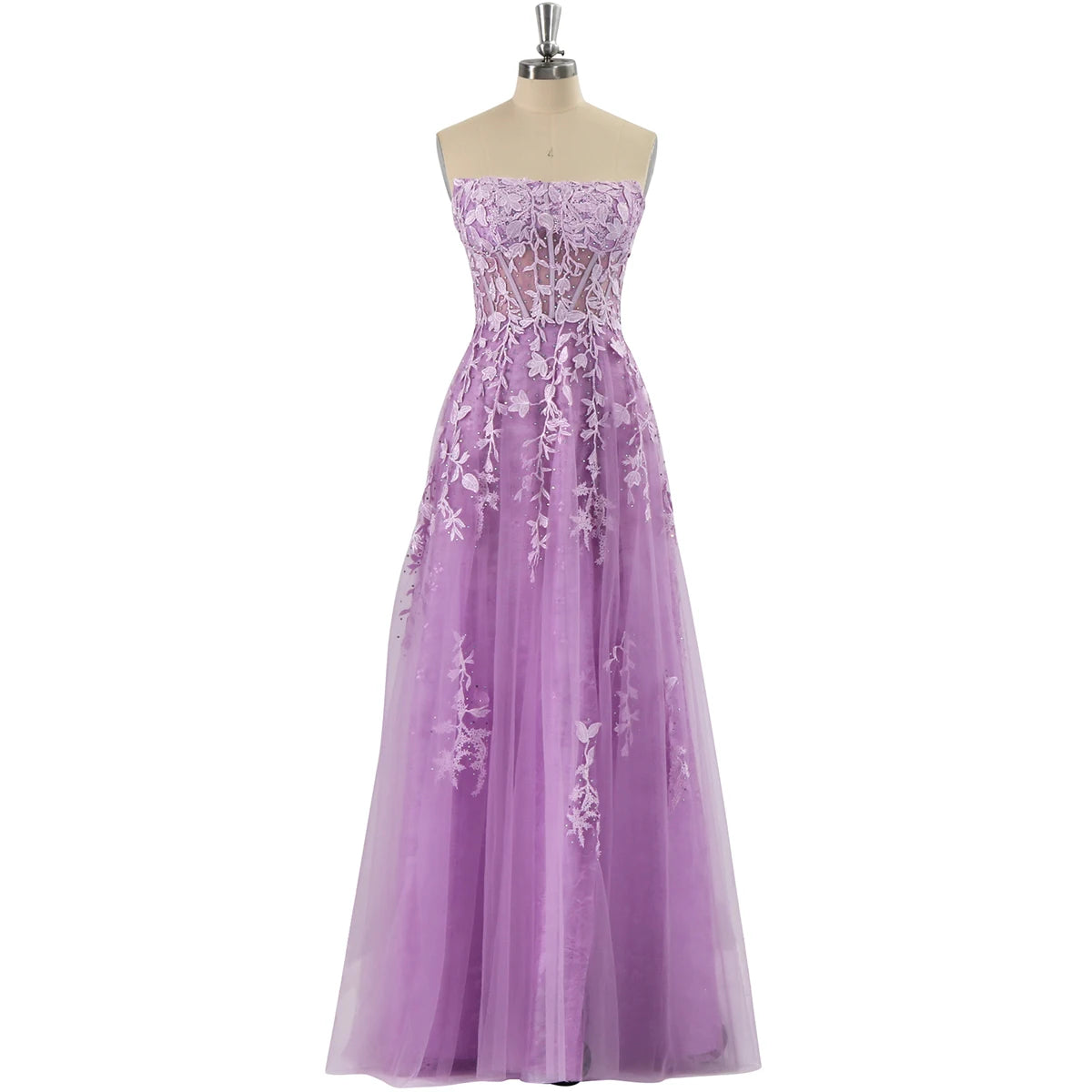 Elegant Lace Formal Evening Dresses Long with Crystal Strapless Sexy High Slit A-Line Homecoming Prom Party Gowns for Teens 2024