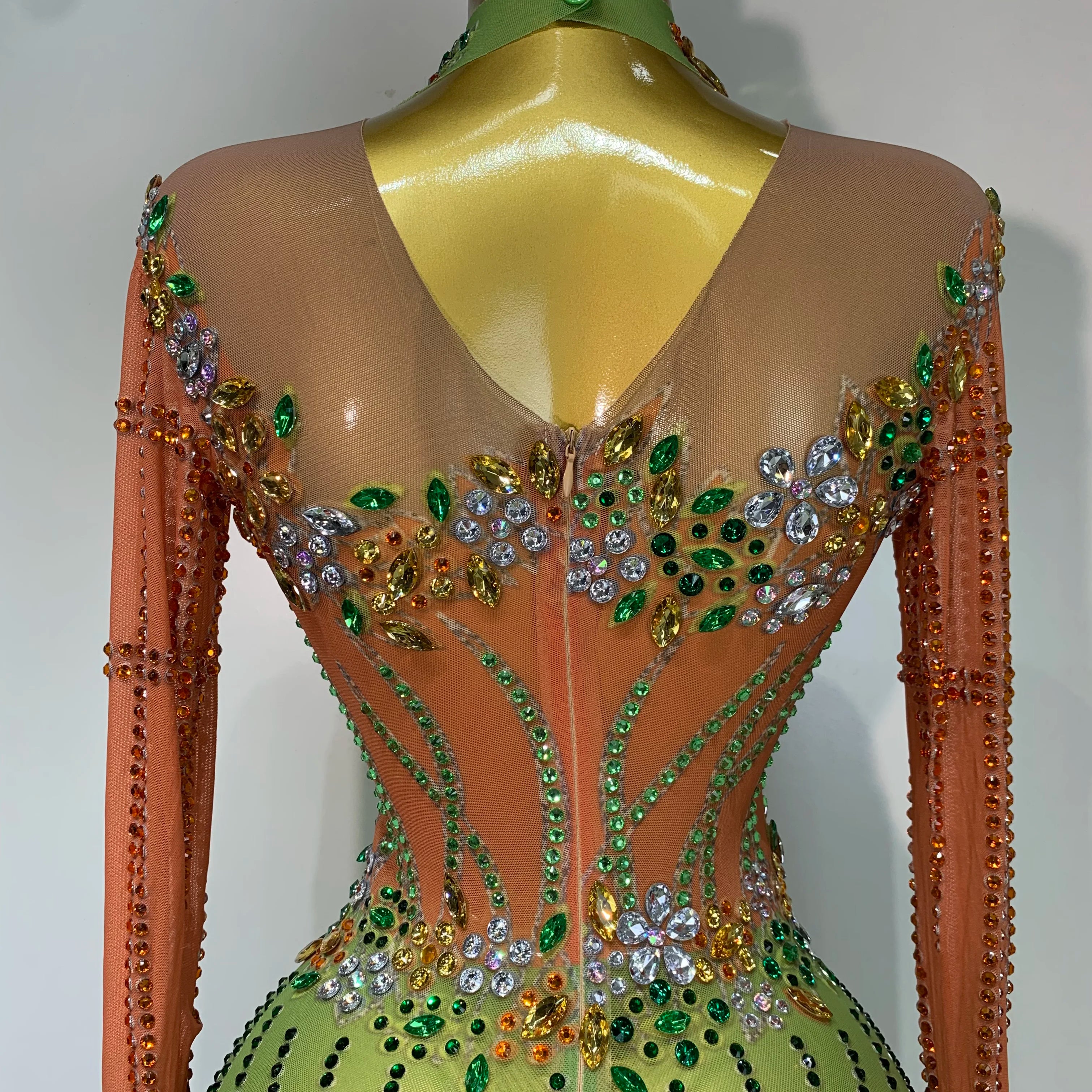 Luxury Birthday Dress Women Sparkly Diamond Short Dress Sexy Mesh See Through Celebrate Evening Party Singer Performance Costume