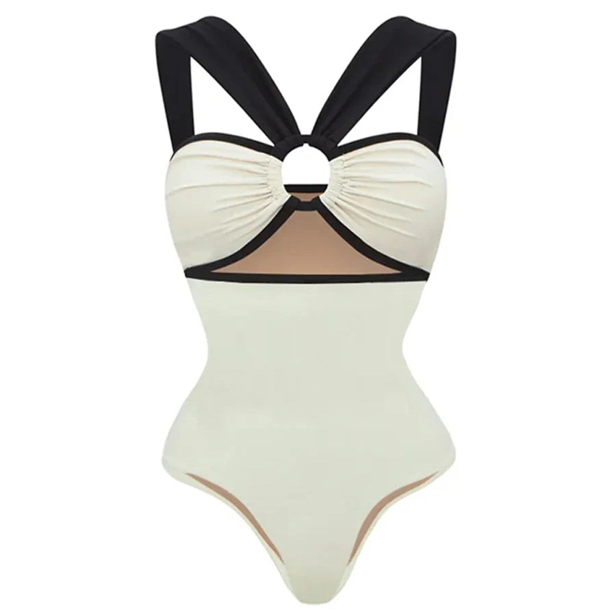 Colorblocked One-Piece Swimsuit and Beach Kaftan Dress Women's Elegant Fashion Bikini 2023 Holiday Luxury Bathing Suit Beachwear One Piece 01