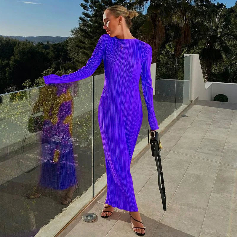 Hawthaw Women Fashion Long Sleeve Streetwear Bodycon Orange Midi Dress 2022 Autumn Clothes Wholesale Items For Business Blue