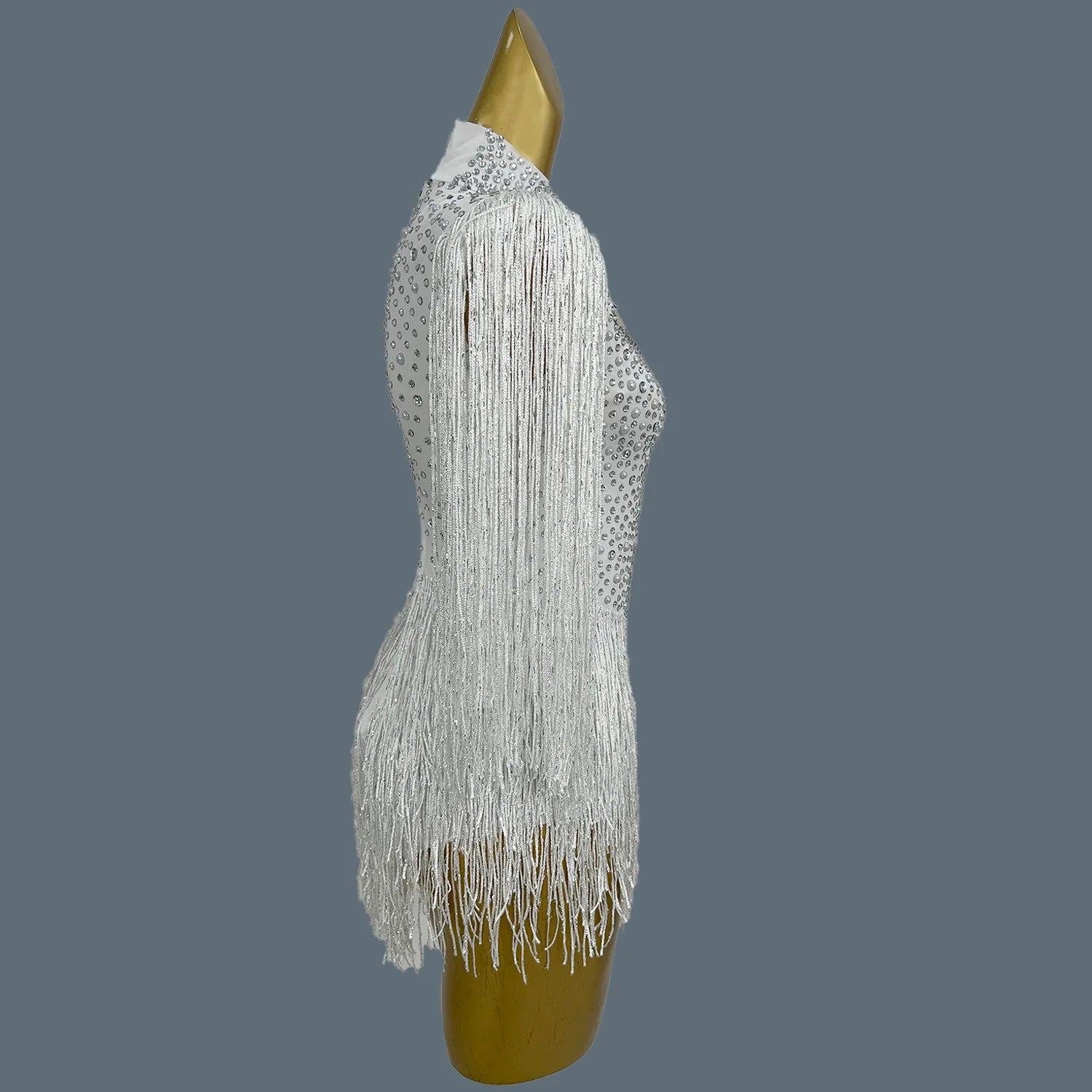 Stunning White Pearls Sequins Tassels Bodysuit Women Sexy Latin Dance Performance Costume Event Show Stage Club Outfit Baiyun
