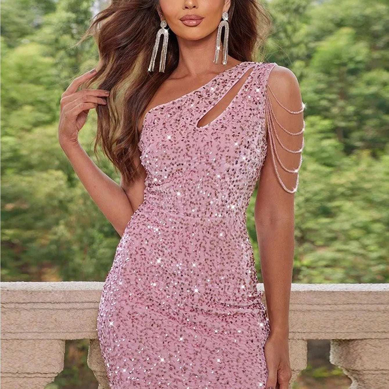 Sexy backless sequin mini summer dress women elegant luxury bodycon club birthday party dress prom evening dresses vestidos Pink