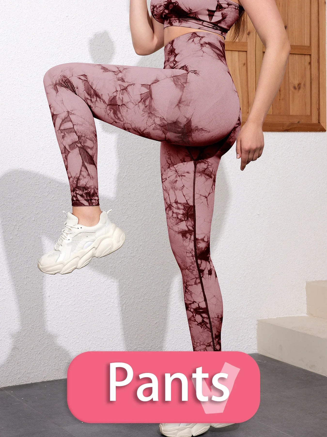 SALSPOR 1/2/3Pcs Tie Dye Seamless Butt Lifting Women Gym Set Stretch Running Outdoors Sport Yoga Outfit for Woman Skinny Shorts Red Pants