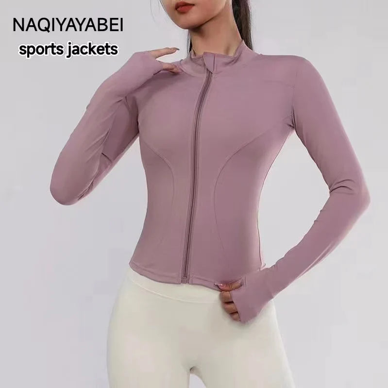 Women Gym Wear Solid Color Quick Drying Yoga Wear High Elasticity Fitness Jacket Ventilated Long Sports Shirt Women's Tracksuit