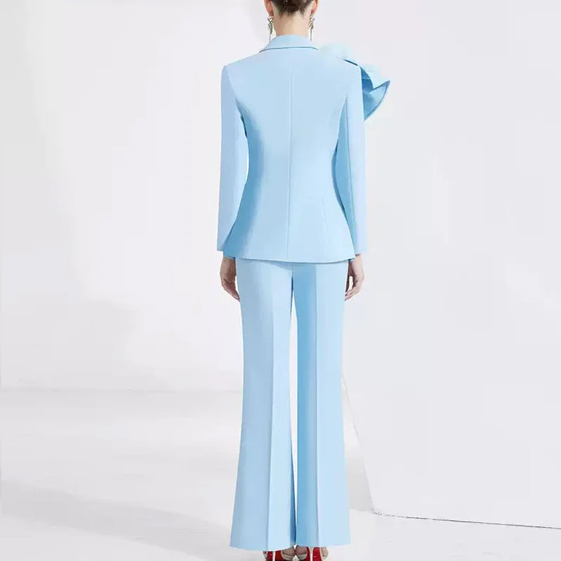 TWOTWINSTYLE Solid Slimming Spliced AppliqueTwo Piece Set for Women Lapel Long Sleeves Patchwork Fold Top Pants Sets Female New