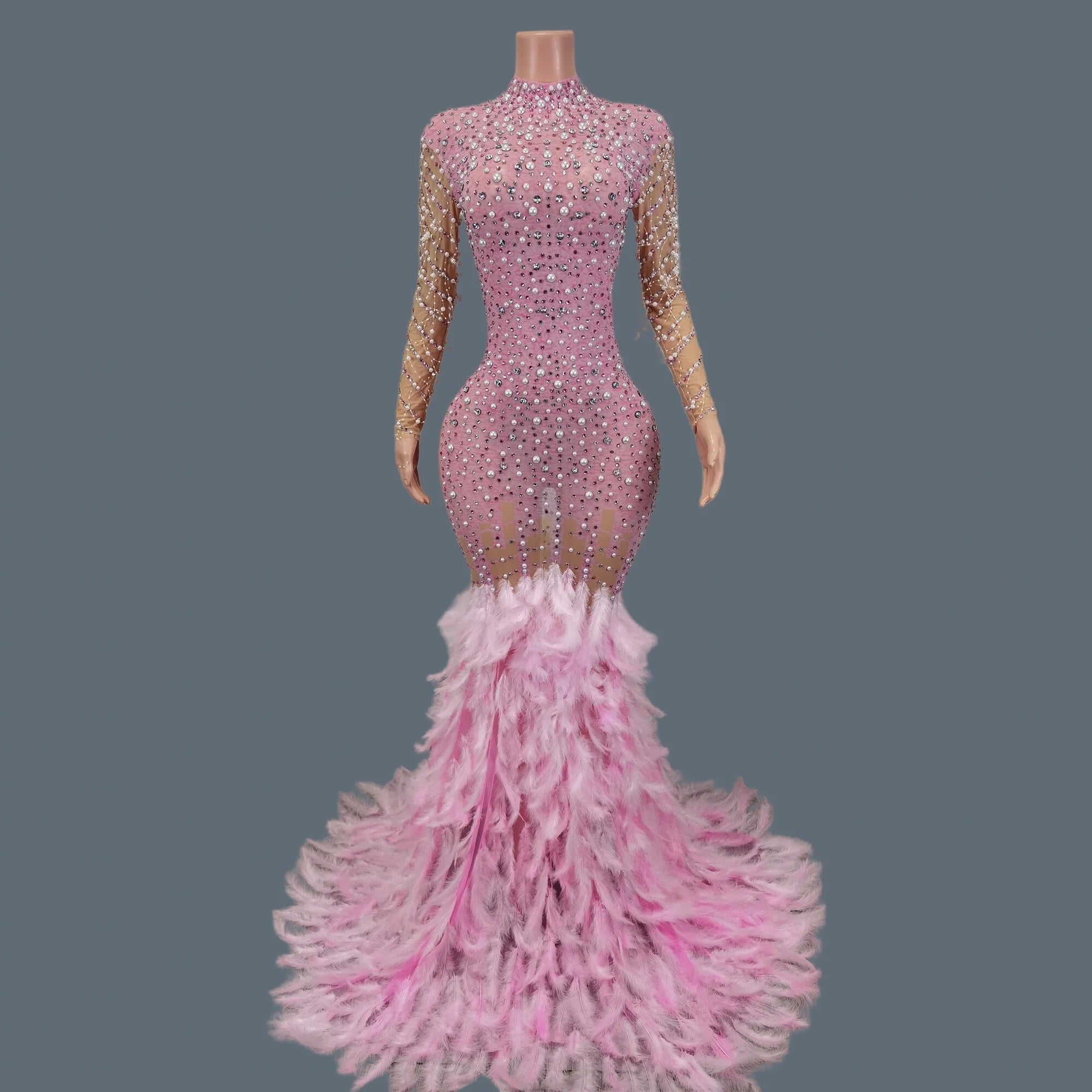 Shine Rhinestone Pearls Full Evening Dress for Women Party Drag Queen Club Birthday Special Sexy Dress Cocktail Prom Liantiyumao